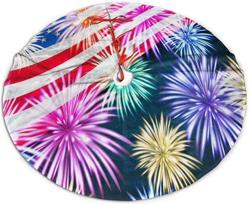 Mount Hour Christmas Tree Skirt, Bald Eagle American Flag Firework Patriotic Memorial Day Xmas Large Tree Mat, New Year Festive Holiday Party Decorations 30" inches Home & Garden > Decor > Seasonal & Holiday Decorations > Christmas Tree Skirts Mount Hour Item7 36 