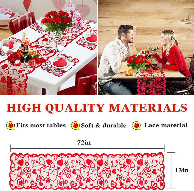 QIUFSSE 13X72 in Valentines Table Runner Valentines Day Decorations Lace Love Table Runner for Home Wedding Party（Double Heart） Home & Garden > Decor > Seasonal & Holiday Decorations QIUFSSE   