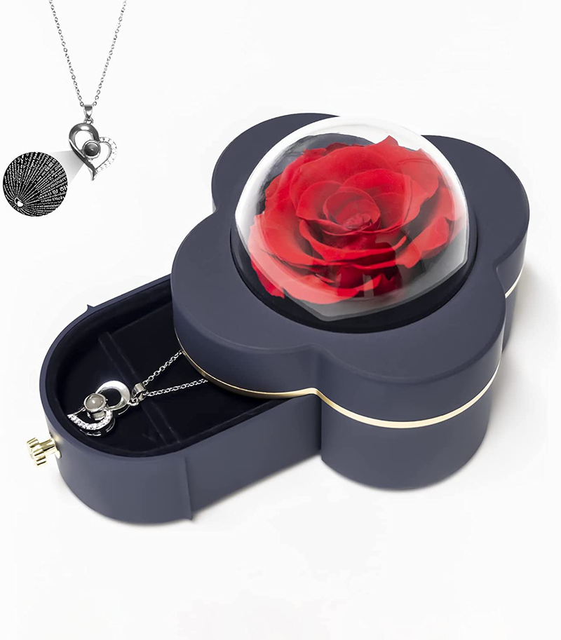 Preserved Red Real Rose Four-Leaf Grass Eternal with I Love You Necklace in 100 Languages -Rose Flower Gifts for Mom Girlfriend Her on Mothers Day Valentines Day Anniversary Birthday Gifts for Women Home & Garden > Decor > Seasonal & Holiday Decorations KALAWA   