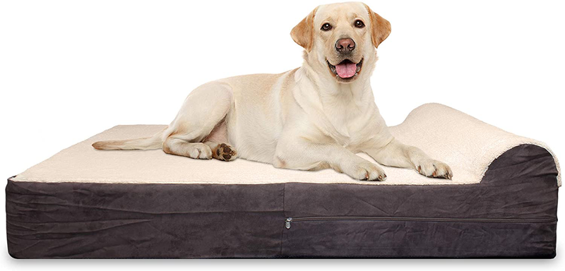 Jumbo XL Orthopedic 7-Inch Thick High Grade Memory Foam Dog Bed with Pillow and Easy to Wash Removable Cover with Anti-Slip Bottom - Free Waterproof Liner Included Animals & Pet Supplies > Pet Supplies > Dog Supplies > Dog Beds KOPEKS Brown-Plush Top XL 