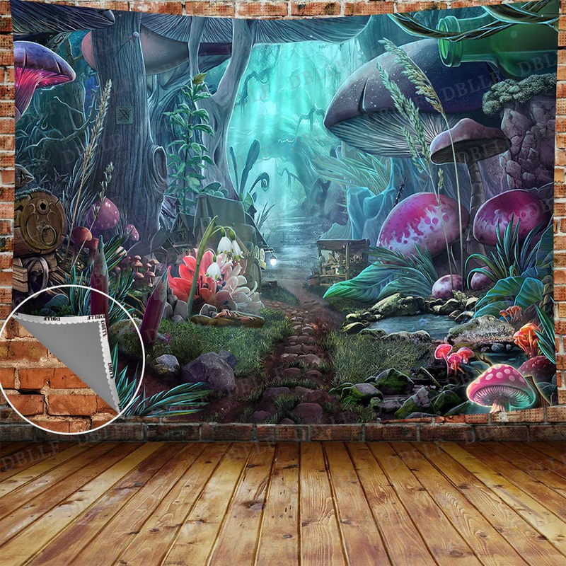 DBLLF Psychedelic Game Mushroom Castle Tapestry Large 80"x 60" Cotton Art Tapestries Fairy Tale Forest Tapestry for Bedroom Living Room Dorm DBLS774 Home & Garden > Decor > Artwork > Decorative TapestriesHome & Garden > Decor > Artwork > Decorative Tapestries DBLLF   
