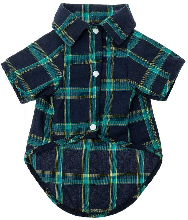 EXPAWLORER Plaid Dog Shirt - Classical Plaid Brushed Cold Weather Pet Clothes, Christmas Dog Sweater for Small Medium Large Dogs Animals & Pet Supplies > Pet Supplies > Dog Supplies > Dog Apparel EXPAWLORER Blue and green Large 