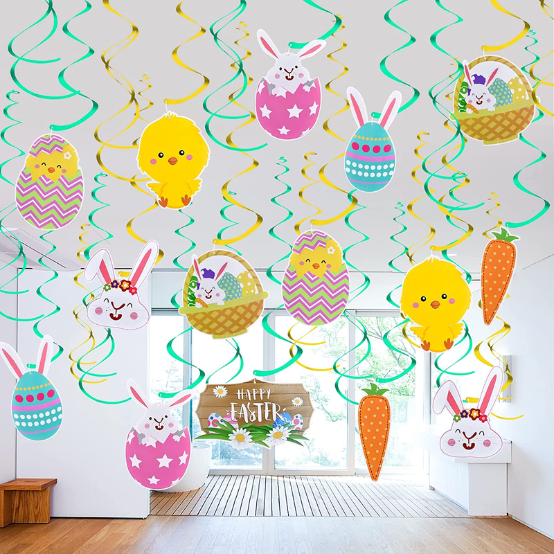Easter Decorations 30 PCS Easter Hanging Swirl Decor Clearence,Easter Egg Bunny Hanging Swirl Foil Ceiling Wall Decoration for Home Office School Easter Party Ornaments Favors Supplies Home & Garden > Decor > Seasonal & Holiday Decorations Aetegit   