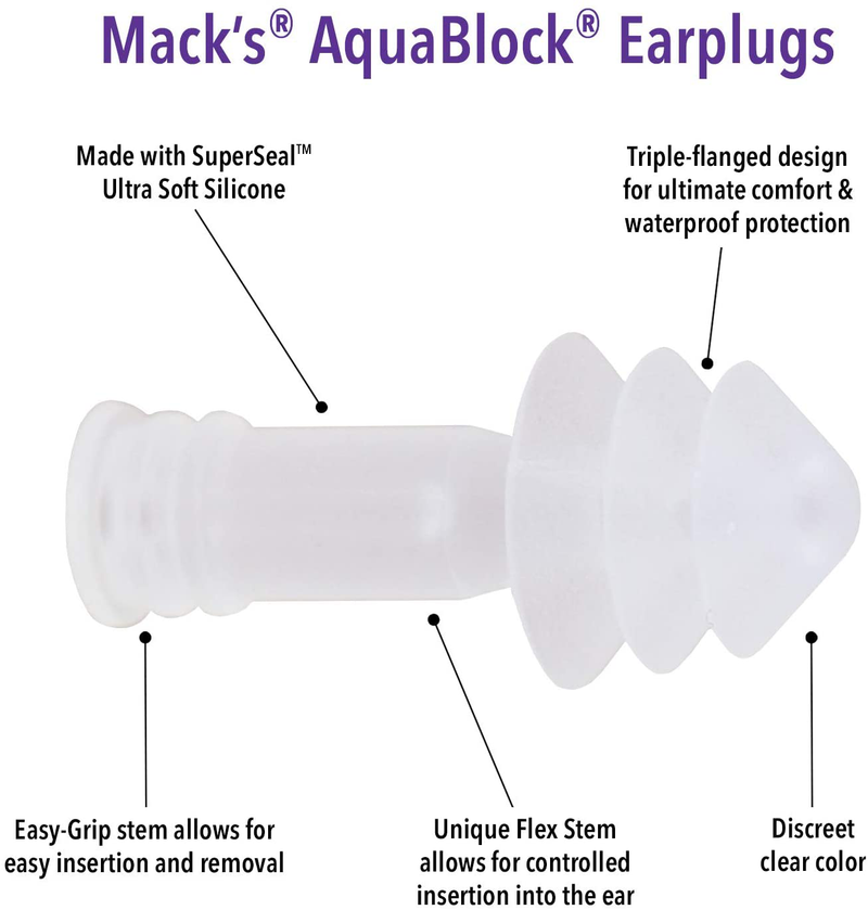 Mack's AquaBlock Swimming Earplugs - Comfortable, Waterproof, Reusable Silicone Ear Plugs for Swimming, Snorkeling, Showering, Surfing and Bathing Sporting Goods > Outdoor Recreation > Boating & Water Sports > Swimming McKeon Products, Inc.   