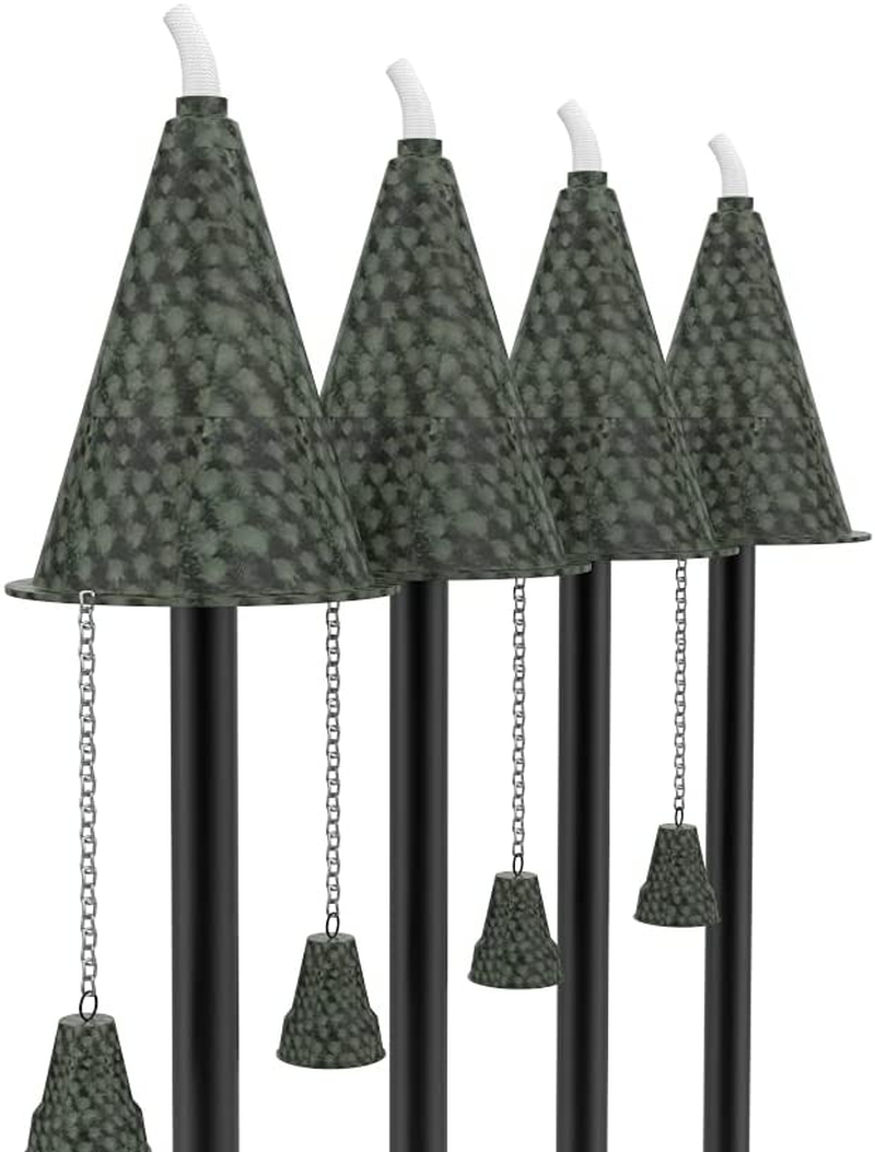 Legends Direct Set of 4, Premium Metal Torches Outdoor, 53" Tall - Tiki Style/w Snuffer, Fiberglass Wick & Large 35oz Oil Lamp Deck Torch for Patio, Outdoor, Lawn and Garden (Hammered Black) Home & Garden > Lighting Accessories > Oil Lamp Fuel Legends Direct Hammered Patina 4 