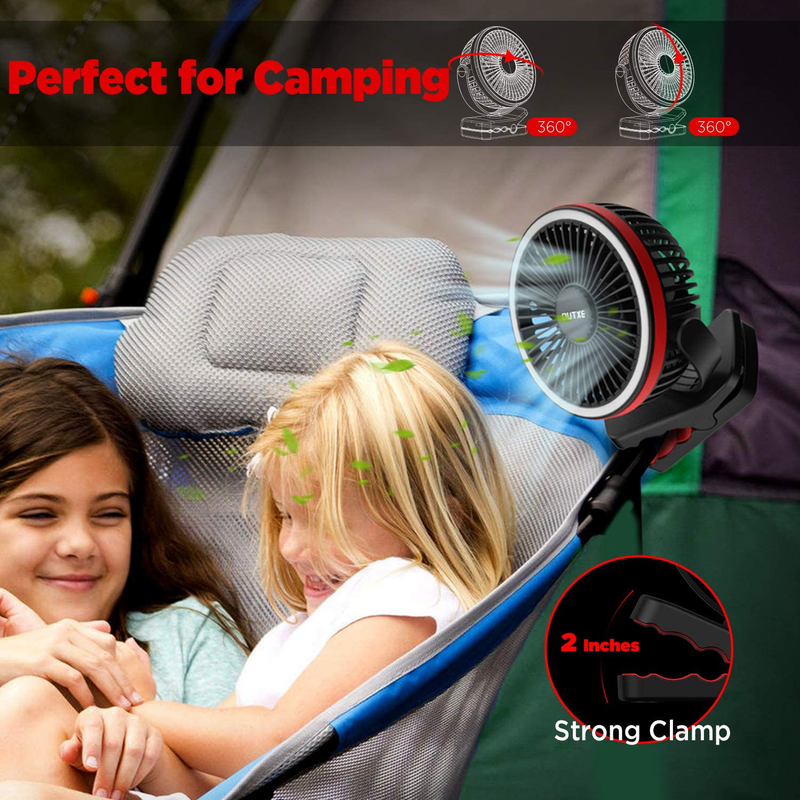OUTXE Camping Fan with LED Light 6700Mah Clip-On Tent Fan with Hanging Hook USB Rechargeable Tent Fan Portable Fan Outdoor Sporting Goods > Outdoor Recreation > Camping & Hiking > Tent Accessories OUTXE   