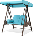 PURPLE LEAF 2-Seat Deluxe Outdoor Patio Porch Swing with Weather Resistant Steel Frame, Adjustable Tilt Canopy, Cushions and Pillow Included, Beige Home & Garden > Lawn & Garden > Outdoor Living > Porch Swings PURPLE LEAF Turquoise Blue 57.9"(W) X 46"(D) 
