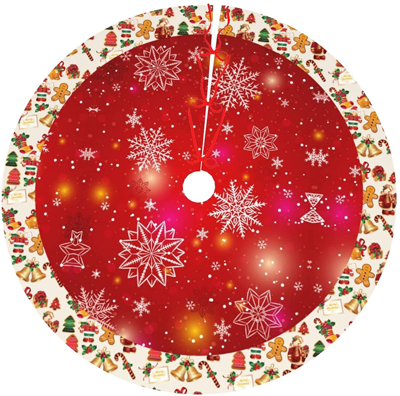 Christmas Tree Skirt, Snowflakes Bell Elk Traditional Red Xmas Tree Mat Round New Year Tree Gift Mat for Winter Christmas Party Decorations Supplies (48") Home & Garden > Decor > Seasonal & Holiday Decorations > Christmas Tree Skirts YSDBPAY 48"  