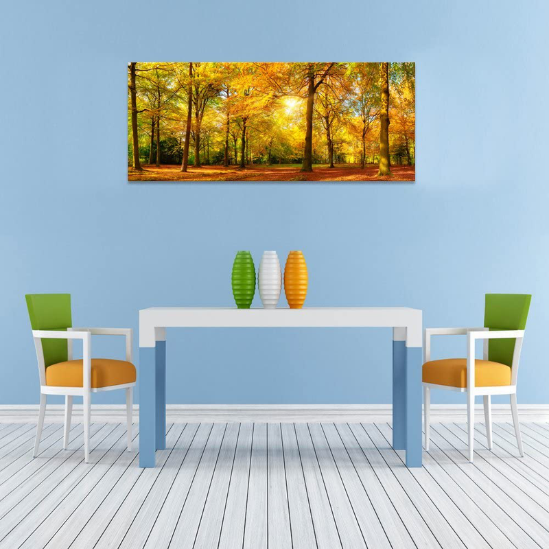 Large Autumn Trees Forest Canvas Wall Art Prints Painting Printed on Canvas,Framed and Stretched,Landscape Home Decor,Living Room Bed Room Hotel Wall Mural Decor (Autumn Forest) (Large, Gold Forest) Home & Garden > Decor > Artwork > Posters, Prints, & Visual Artwork Xiamen Visual Beauty   