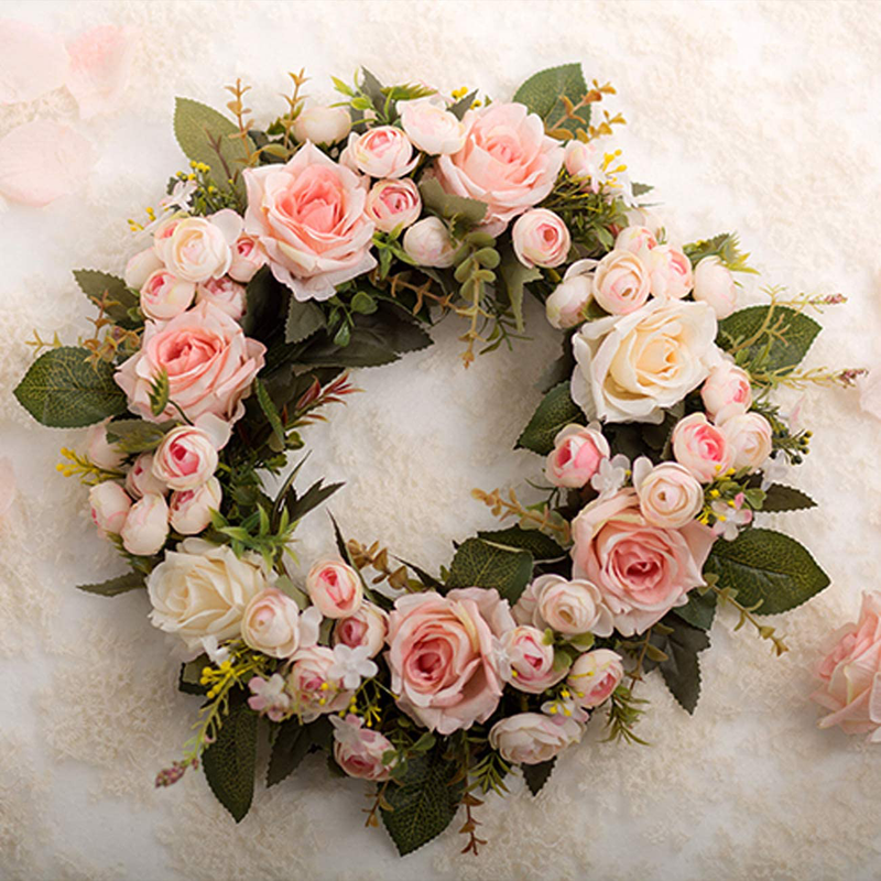 Ogrmar Artificial Flower Wreath/Handmade Floral Artificial Simulation Rose Flowers Garland Wreath for Home Front Door Christmas Wedding Party Decoration (Rose) Home & Garden > Plants > Flowers Ogrmar   