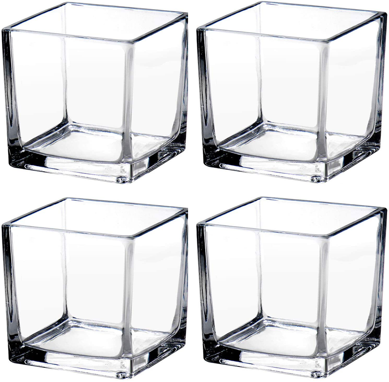 Square Glass Vase Clear Flower Decorative Centerpiece for Home or Wedding, Candle Holder, 3" x 3", Set of 6 Home & Garden > Decor > Vases plant 4" 4PCS  