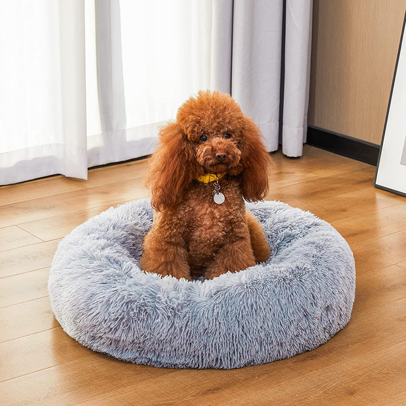 DDSNTY Dog Bed & Cat Bed, Warming Cozy Soft Dog round Bed, Anti-Slip Faux Fur Fluffy Donut Cuddler Anxiety Bed, Cozy Pet Beds for Small, Medium, and Large Dogs and Cats, Machine Washable Dog Bed Animals & Pet Supplies > Pet Supplies > Dog Supplies > Dog Beds DDSNTY Light Grey Large 28"x28" 