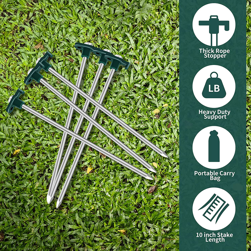Tent Stakes Heavy Duty Camping Stakes 10 Pack Metal Tent Spikes for Beach Tent, Tarp, Canopy, 10 Inch Tent Anchors, Green Sporting Goods > Outdoor Recreation > Camping & Hiking > Tent Accessories Saiveina   
