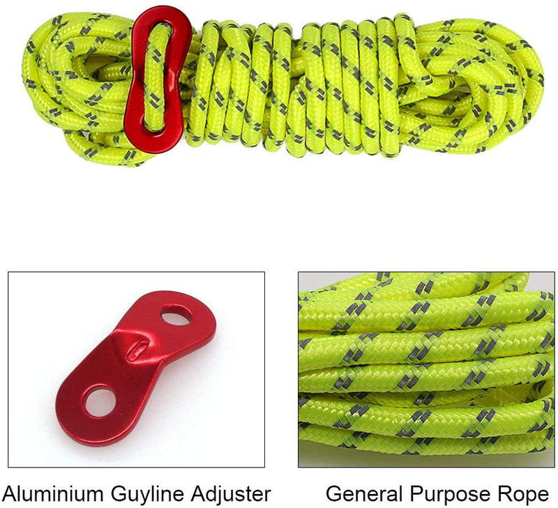 Reflective Nylon Cord, Tent Guyline Rope with Ultra-Light Aluminum Alloy Ceiling Rope Adjuster Fits Camping Hiking Backpacking,4 Pack 4MM 13 FT Sporting Goods > Outdoor Recreation > Camping & Hiking > Tent Accessories Pasking   
