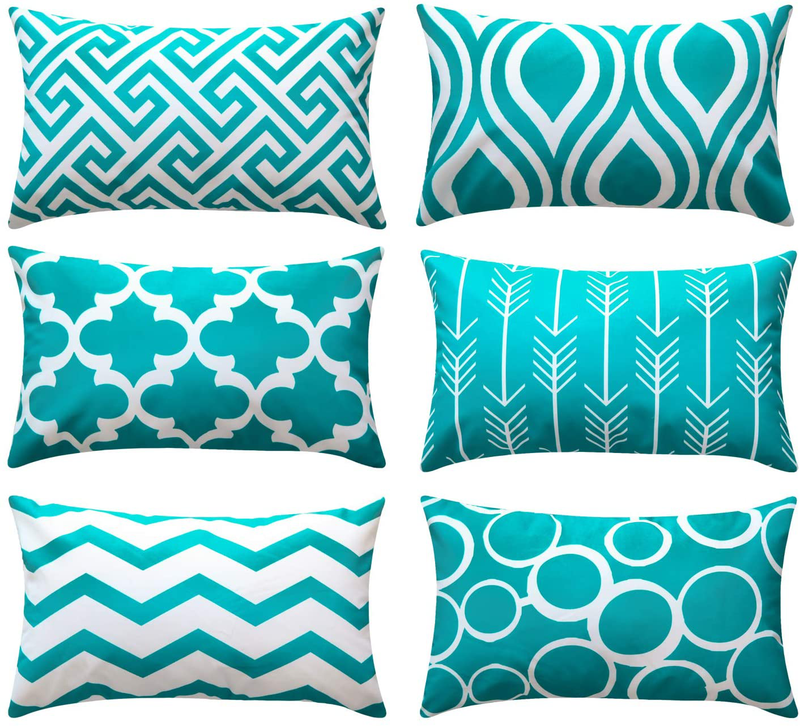 Top Finel Accent Decorative Throw Pillows Durable Canvas Outdoor Cushion Covers 16 X 16 for Couch Bedroom, Set of 6, Navy Home & Garden > Decor > Chair & Sofa Cushions Top Finel Teal 12"x20" 