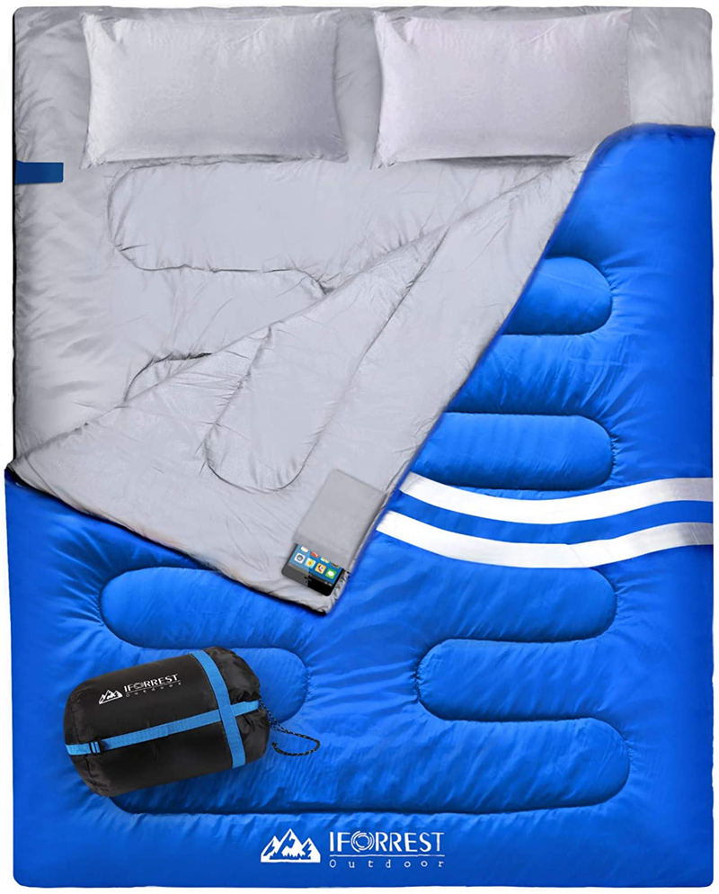IFORREST Double Sleeping Bag for Adults - 2 Person Cold Weather (3-4 Seasons) Camping Bed, Extra-Wide & Warm, King Size XL with 2 Pillows Sporting Goods > Outdoor Recreation > Camping & Hiking > Sleeping BagsSporting Goods > Outdoor Recreation > Camping & Hiking > Sleeping Bags IFORREST Blue/ Double  