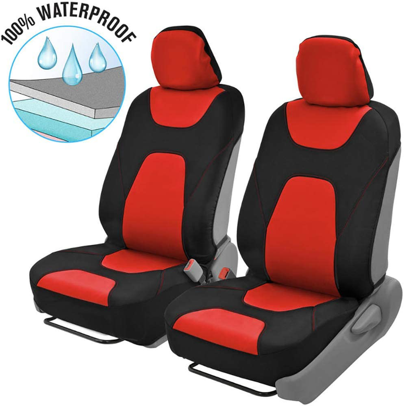 Motor Trend AquaShield Car Seat Covers for Front Seats, Beige – 3 Layer Waterproof Seat Covers, Neoprene Material with Modern Sideless Design, Universal Fit for Auto Truck Van SUV Vehicles & Parts > Vehicle Parts & Accessories > Motor Vehicle Parts > Motor Vehicle Seating Motor Trend Red & Black  