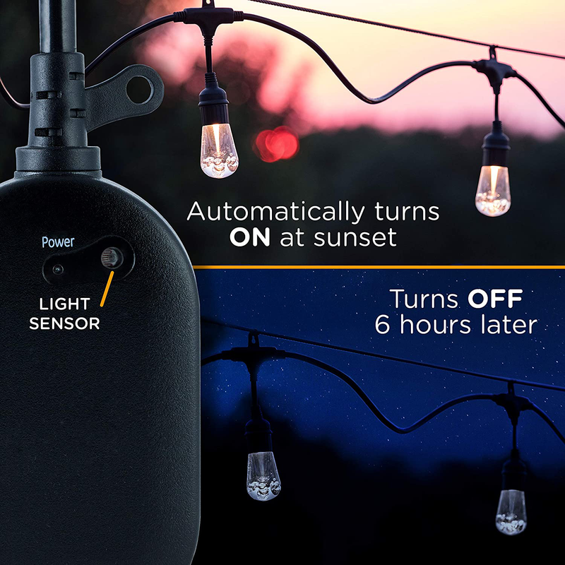myTouchSmart, Black Automatic Outdoor Plug-in Timer, Photocell Sensor, On at Dusk/6-Hour Countdown, 1 Grounded Outlet, Weather Resistant, Ideal for Seasonal, String Lights, LED, 36170, 1 Pack