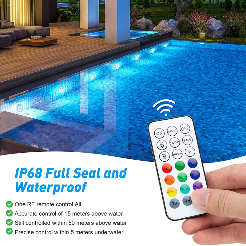 Pecsosso Submersible LED Pool Light,Upgraded IP68 Waterproof Pool Light Underwater with Remote RF, 4 Magnets,4 Suction Cups,13 Extra Bright LEDs, 16 RGB Dynamic Color (4 PCS) Home & Garden > Pool & Spa > Pool & Spa Accessories Pecosso   