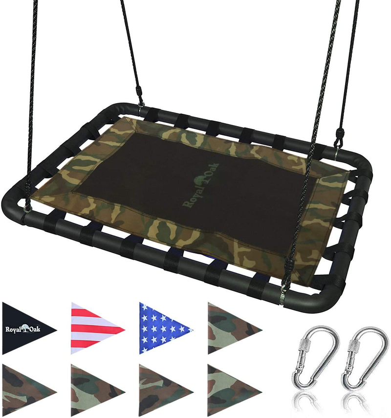 Giant Platform Tree Swing, 700 lb Weight Capacity, Durable Steel Frame, Waterproof, Adjustable Ropes, Flag Set and 2 Carabiners, Non-Stop Fun for Kids! Home & Garden > Lawn & Garden > Outdoor Living > Porch Swings Royal Oak Green Camo  