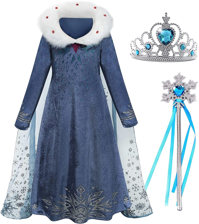 Snow Princess Costume for Girls Winter Costume for Toddlers Dress Up Halloween Birthday Cosplay Cape with Accessories Apparel & Accessories > Costumes & Accessories > Costumes Chektin 120 4-5 Years  