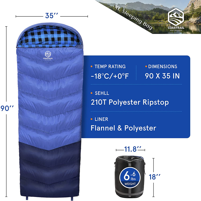 Coastrail Outdoor Sleeping Bag for Adults, XL THREE-ZONE Thickened Design Warm and Comfortable for Camping 3-4 Seasons Cold Weather with Compression Sack Sporting Goods > Outdoor Recreation > Camping & Hiking > Sleeping Bags Coastrail Outdoor   
