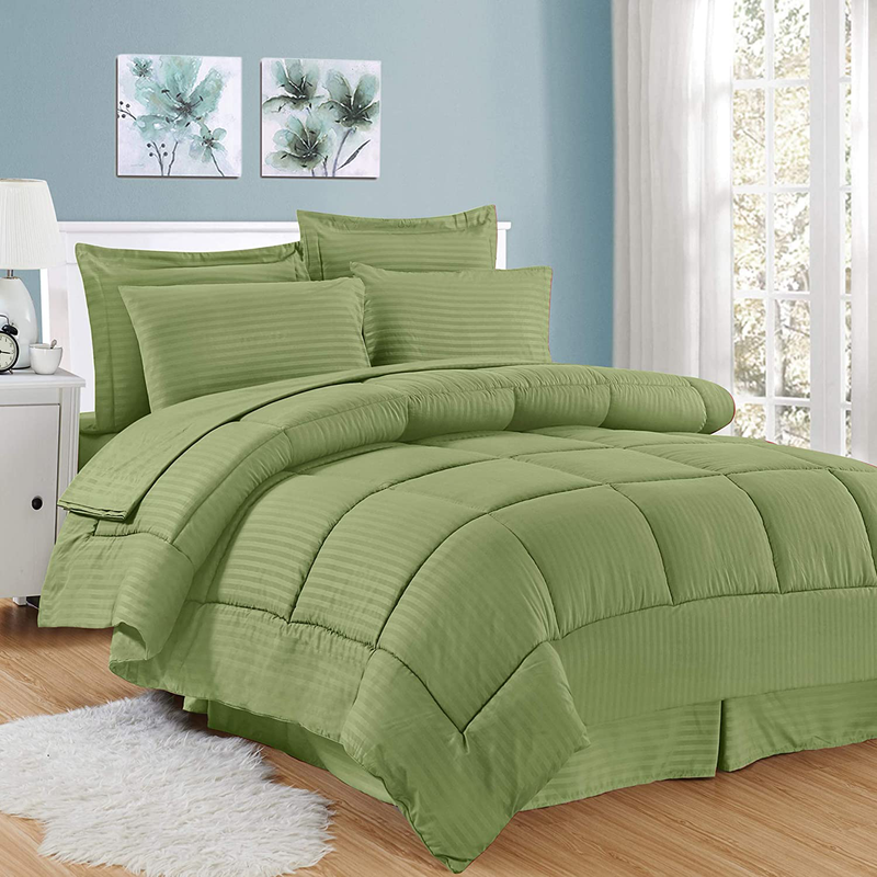 Sweet Home Collection 8 Piece Comforter Set Bag with Unique Design, Bed Sheets, 2 Pillowcases & 2 Shams Down Alternative All Season Warmth, Queen, Dobby Gray Home & Garden > Linens & Bedding > Bedding Sweet Home Collection Dobby Sage King 