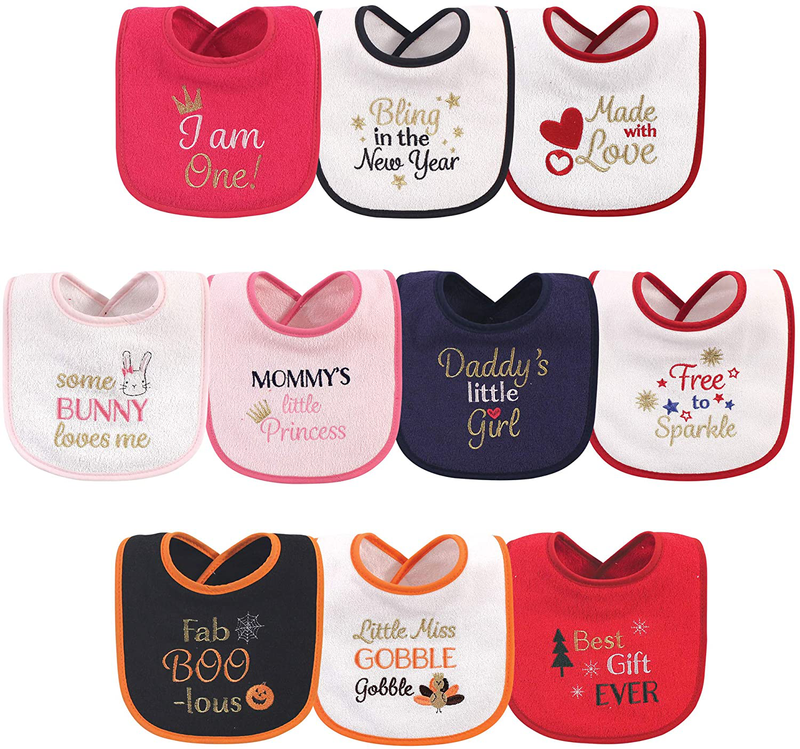 Hudson Baby Unisex Baby Cotton Terry Drooler Bibs with Fiber Filling Home & Garden > Decor > Seasonal & Holiday Decorations Hudson Baby Holiday Girl I Am One One Size 