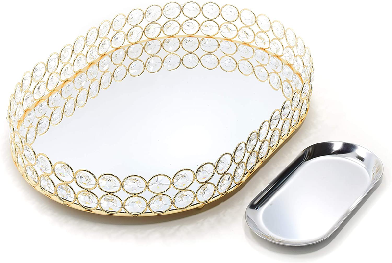LINDLEMANN Mirrored Crystal Vanity Tray - Ornate Decorative Tray for Perfume, Jewelry and Makeup (Round, 10 inches, Silver) Home & Garden > Decor > Decorative Trays LINDLEMANN Gold Oval 14" x 10" 