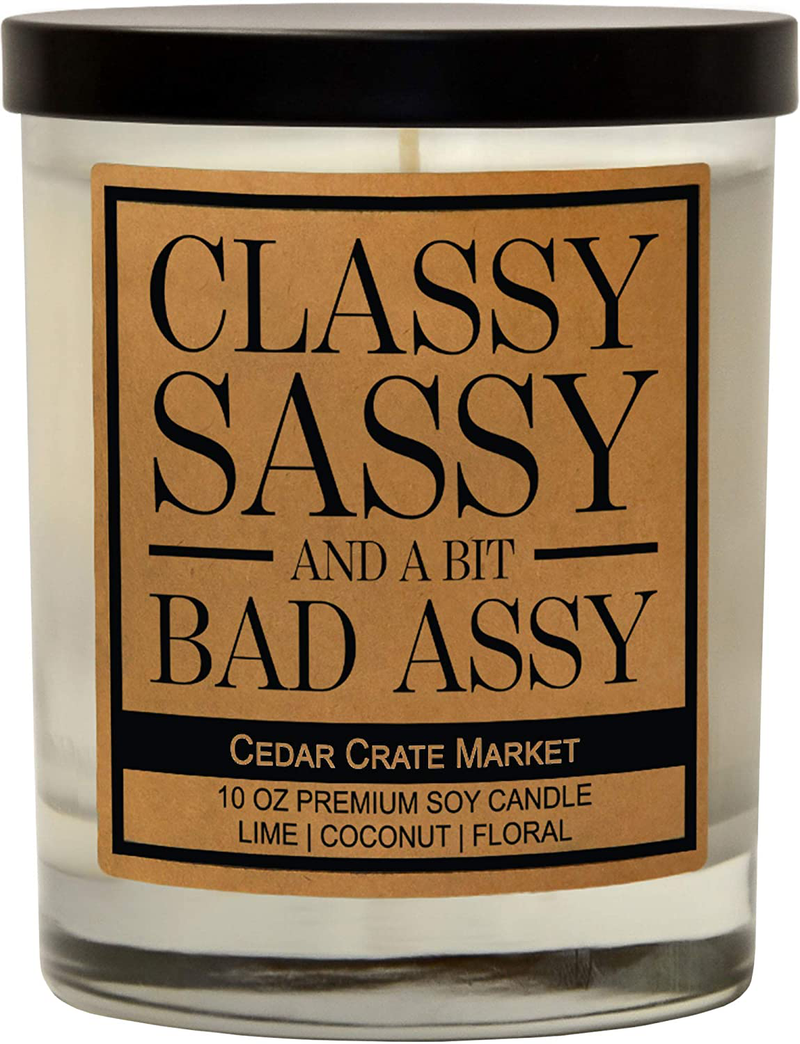 Classy, Sassy Funny Candles for Women Gift, Fun, Cool Candles, Funny Birthday Candle Gift for Boss Lady, Best Friend, Bestie, Mom, Wife, Friend or Sister, Mother’s Day, Retirement, Going Away, Moving Home & Garden > Decor > Home Fragrances > Candles Cedar Crate Market Clear  