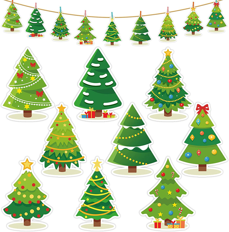 Epakh 45 Pieces Christmas Tree Cutouts, Paper Classroom Bulletin Board Cardstock Decorations with Glue Points, Holiday Xmas Tree Shaped Accent Wall Door Decor DIY Crafts for Classroom, Home, Office