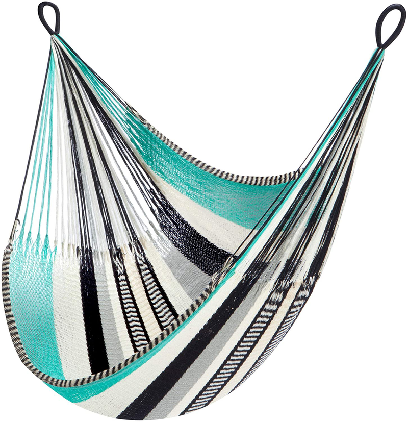 Handwoven Hanging Chair Hammock Swing, Eco-Luxe Weathersafe Hammocks by Yellow Leaf Hammocks, “Mendocino” Hammock, Grey, Fits 1 Person (330 lbs) Home & Garden > Lawn & Garden > Outdoor Living > Hammocks Yellow Leaf Hammocks Turquoise Multicolor  