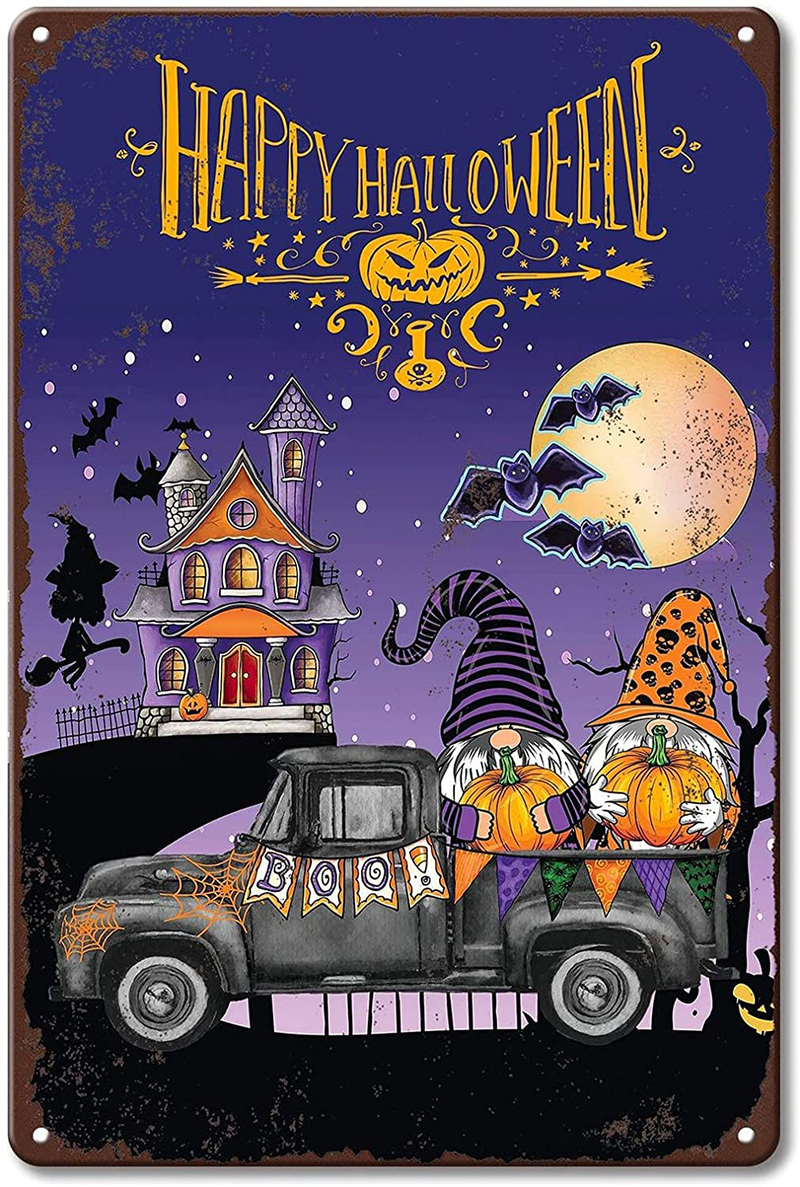 Halloween Metal Signs, Trick or Treat Vintage Iron Painting Metal Wall Art , Easy to Mount Tin Signs for Halloween Decor Arts & Entertainment > Party & Celebration > Party Supplies TONYOPT Halloween-4  