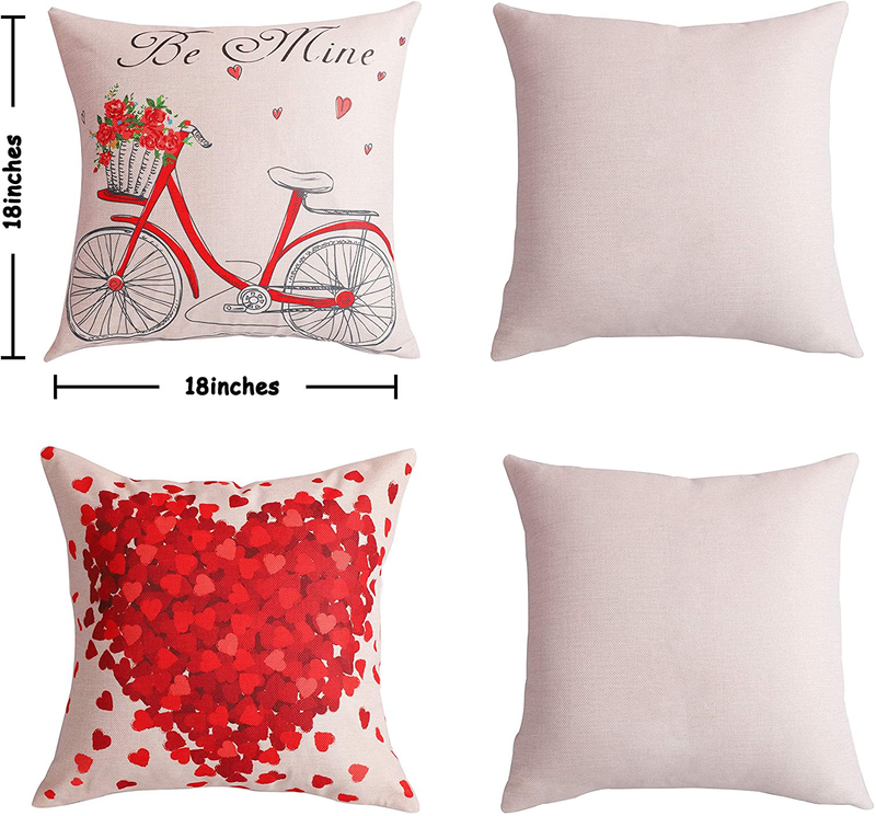 Geefuun 8PCS Valentine’S Day Throw Pillow Case Decorations - Valentine Linen Cushion Cover 18 X 18 Inches Pink Truck Red Heart Love Bicycle Gift Decor for Sofa Couch Home & Garden > Decor > Chair & Sofa Cushions Geefuun   