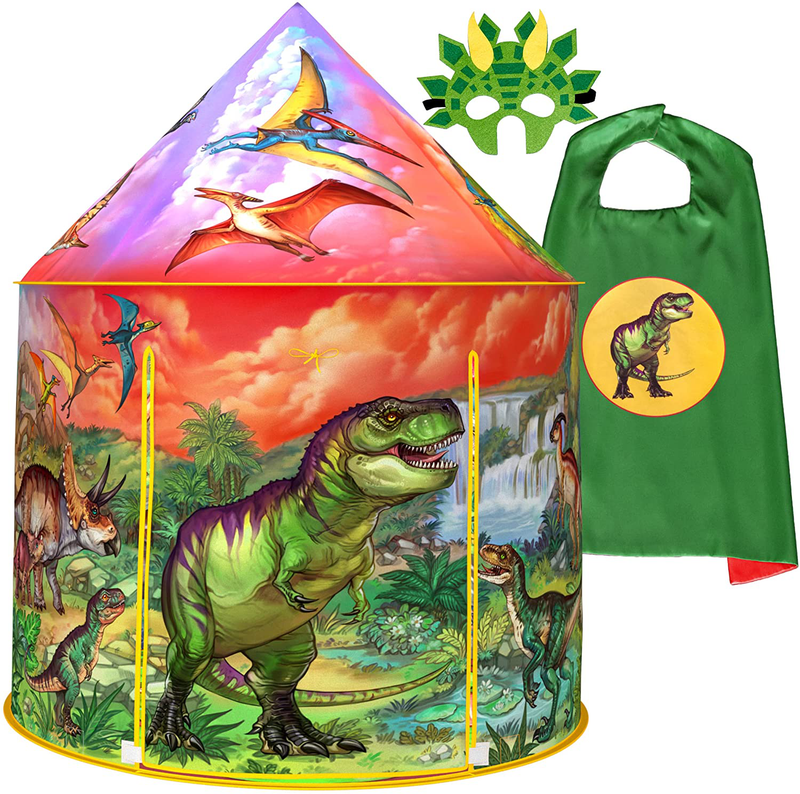 Dinosaur Play Tent Playhouse for Boys and Girls with Dino Mask & Cape Costume | Exceptional Dinosaur Themed Pop up Fort for Imaginative Indoor and Outdoor Games Sporting Goods > Outdoor Recreation > Camping & Hiking > Tent Accessories ImpiriLux Dinosaur Tent  