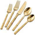 Flatasy Flatware Set Gold Silverware Set with Bamboo Pattern Mirror Polished 20 Pieces Cutlery Set Housewarming Wedding Gift Service for 4 Home & Garden > Kitchen & Dining > Tableware > Flatware > Flatware Sets Flatasy Gold Bamboo 20pcs  