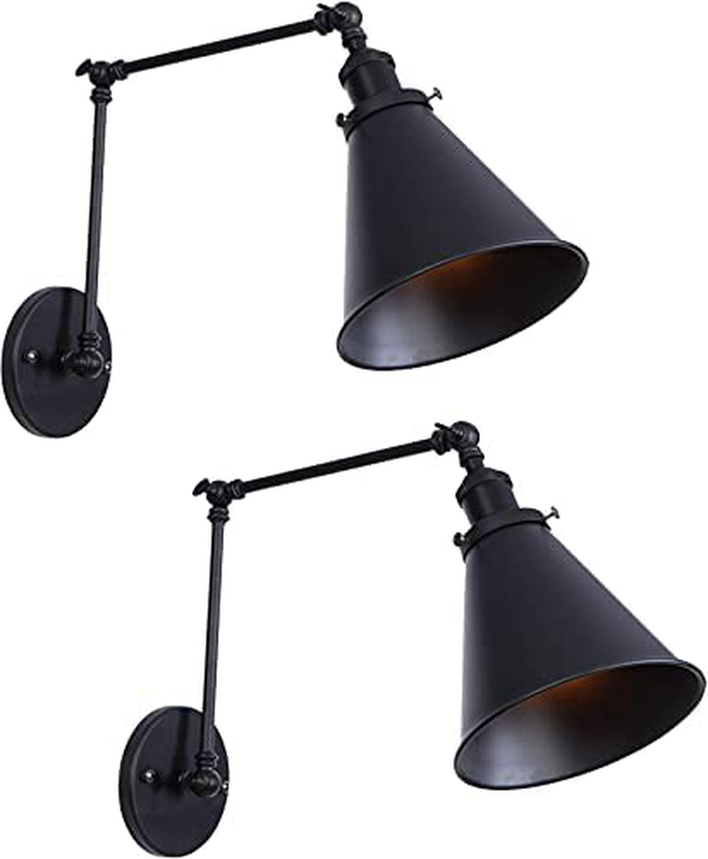 Lzoahi Black Vintage Industrial Wall Mount Light Wall Sconces Lamps Angle Adjustable up down Light Wall Lamp Retro Swing Arm Wall Sconce Harwire Set of Two