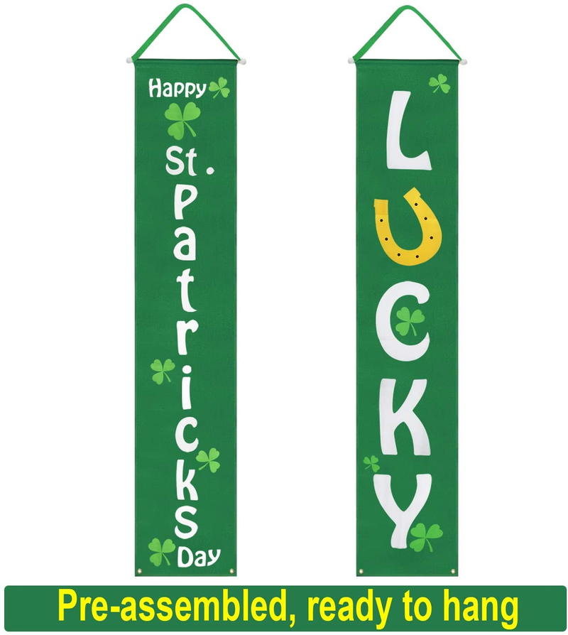 Mosoan St Patricks Porch Sign - St Patricks Day Decorations Outdoor Indoor - Happy St Patricks Day and Lucky Banner Decor for Home Wall Door Arts & Entertainment > Party & Celebration > Party Supplies Mosoan   