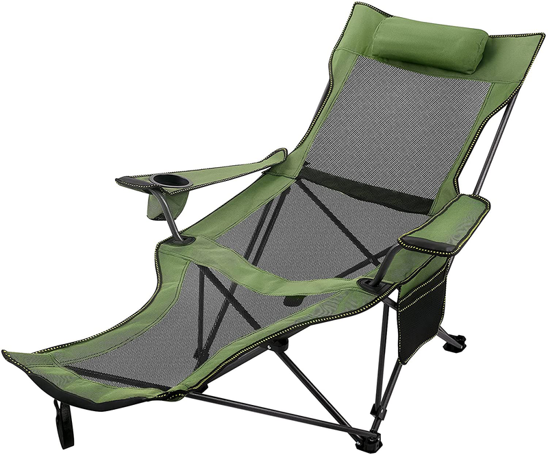 Happybuy Portable Lounge Chair with Cup Holder and Storage Bag for Camping Fishing and Other Outdoor Activities (Blue)