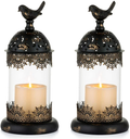 NUPTIO 2 Pcs Vintage Pillar Candle Holders Moroccan Wrought Iron Hurricane Candle Holder Ornate Centerpiece for Mantlepiece Decorations, Candlestick Holders for Table Living Room Balcony Garden Home & Garden > Decor > Home Fragrance Accessories > Candle Holders NUPTIO Black 2 x S 