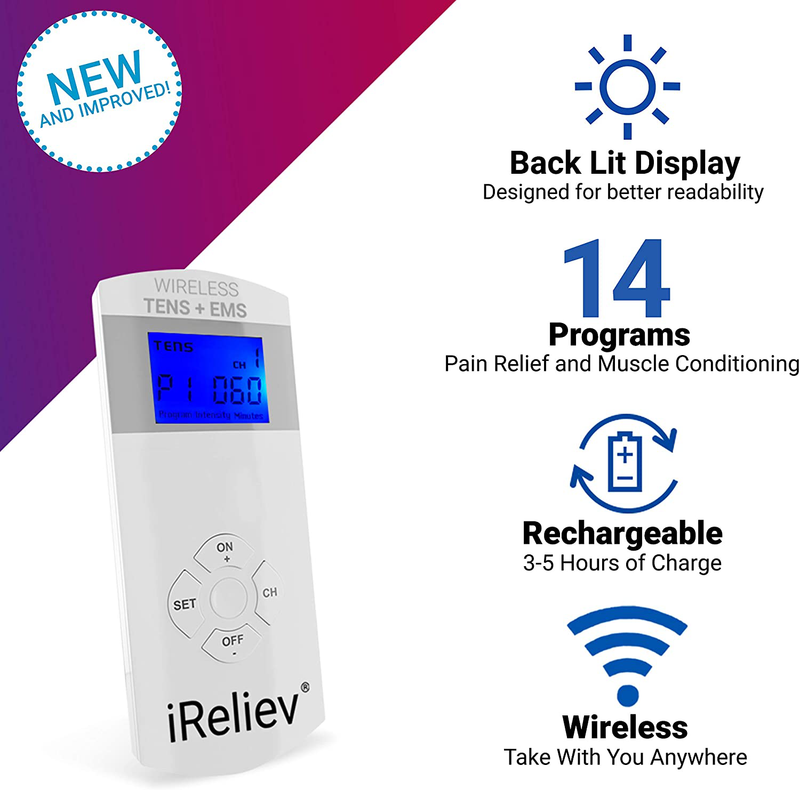 iReliev Wireless TENS + EMS Therapeutic Wearable System Wireless TENS Unit + Muscle Stimulator Combination for Pain Relief, Arthritis, Muscle Conditioning, Muscle Strength Electronics > Computers > Handheld Devices iReliev   