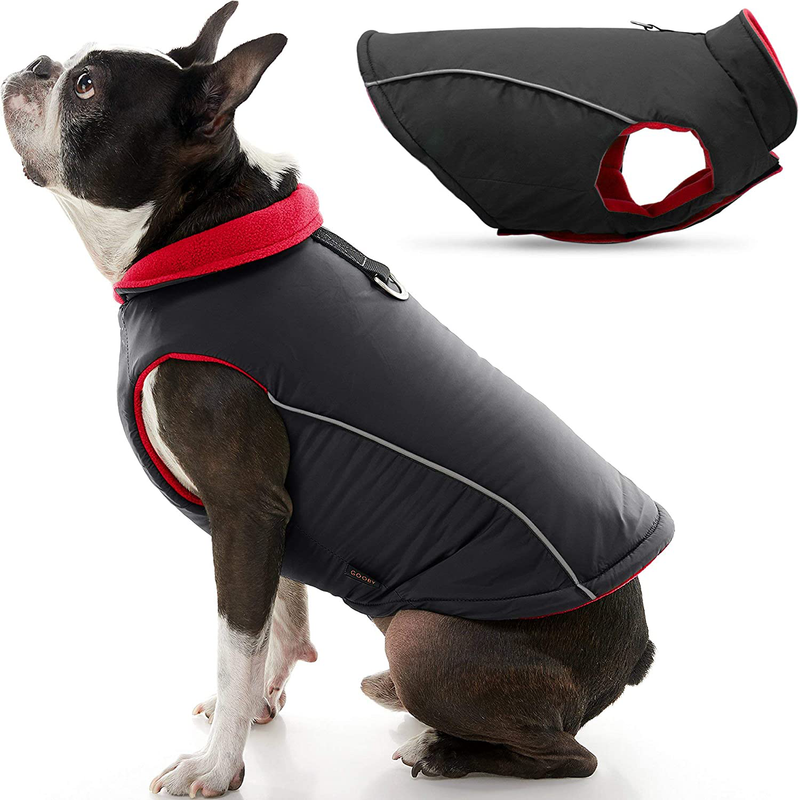 Gooby Sports Vest Dog Jacket - Reflective Dog Vest with D Ring Leash - Warm Fleece Lined Small Dog Sweater, Hook and Loop Closure - Dog Clothes for Small Dogs Boy or Girl for Indoor and Outdoor Use Animals & Pet Supplies > Pet Supplies > Dog Supplies > Dog Apparel Gooby Black X-Large chest (~22.75") 