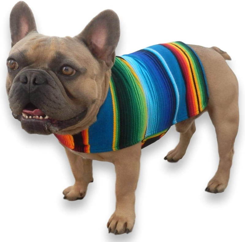 Handmade Dog Poncho from Mexican Serape Blanket - Southwestern and Tie Dye Dog Clothes - Coat - Costume - Sweater - Vest Animals & Pet Supplies > Pet Supplies > Dog Supplies > Dog Apparel Baja Ponchos Blue French Bulldog / Pug 