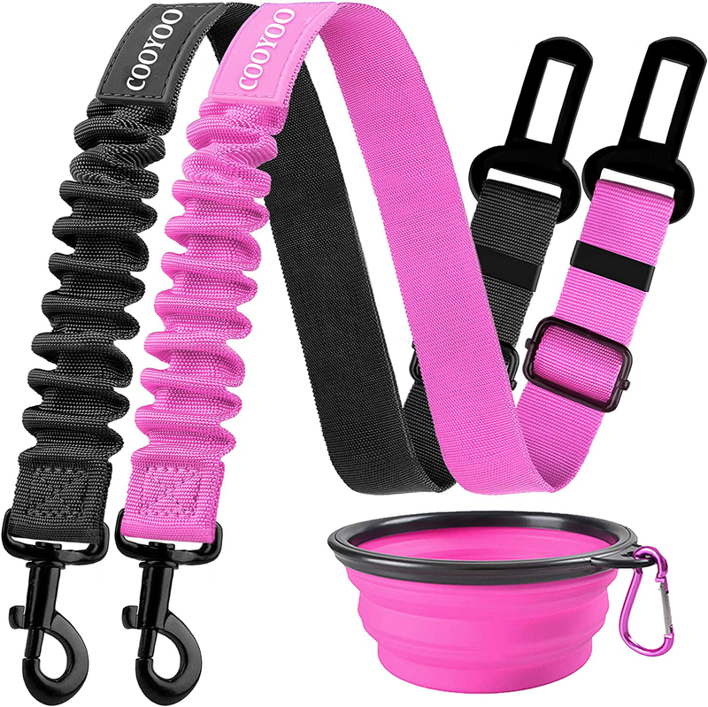 COOYOO Dog Seat Belt,2 Packs Retractable Dog Car Seatbelts Adjustable Pet Seat Belt for Vehicle Nylon Pet Safety Seat Belts Heavy Duty & Elastic & Durable Car Harness for Dogs Animals & Pet Supplies > Pet Supplies > Dog Supplies COOYOO Set 2-Black+Pink  