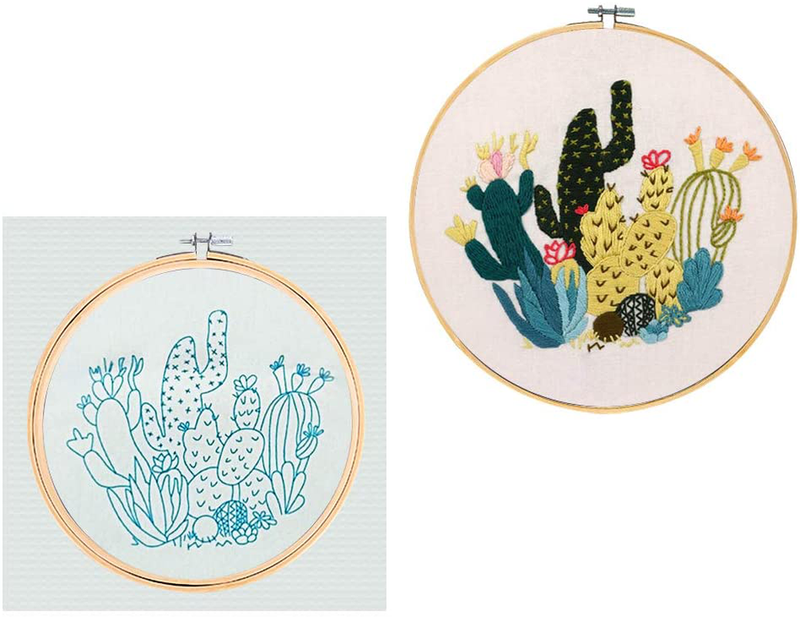 Santune 3 Sets Embroidery Starter Kit with Pattern and Instructions, Cross Stitch Set, Stamped Embroidery Kits with 3 Embroidery Pattern, 1 Embroidery Hoops (Cactus1-2-3) Arts & Entertainment > Hobbies & Creative Arts > Arts & Crafts > Art & Crafting Tools > Craft Measuring & Marking Tools > Stitch Markers & Counters Santune   