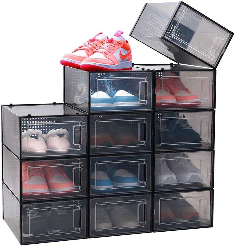 Shoe Organizer, Ohuhu Ultra Large Shoe Storage, Heavy Duty 6 Pack Shoe Boxes Clear Plastic Stackable, Shoe Containers Foldable Drawer Type Front Opening for Closet and Entryway Fit up to US Size 14 Furniture > Cabinets & Storage > Armoires & Wardrobes Ohuhu   
