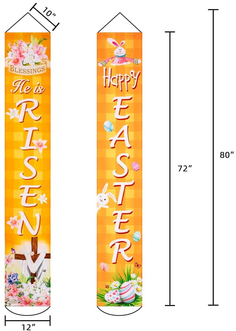 Happy Easter Decorations Porch Sign, Hogardeck He Is Risen Easter Door Decorations, Buffalo Plaid Bunny Outdoor Indoor Hanging Banner, Farmhouse Spring Decor for Front Door Home & Garden > Decor > Seasonal & Holiday Decorations hogardeck   