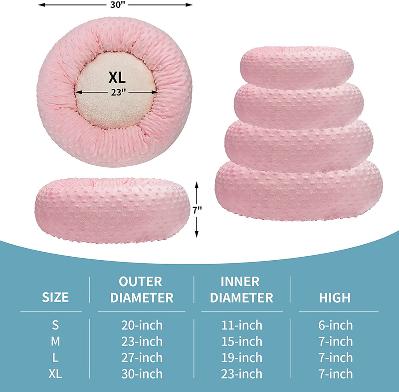 Dog Bed for Medium and Large Dogs Donut Calming Anti-Anxiety Dog Beds with Dot Plush, Personalized Pet Bed with Washable(27-Inch, Pink) by JATEN Animals & Pet Supplies > Pet Supplies > Dog Supplies > Dog Beds JATEN   