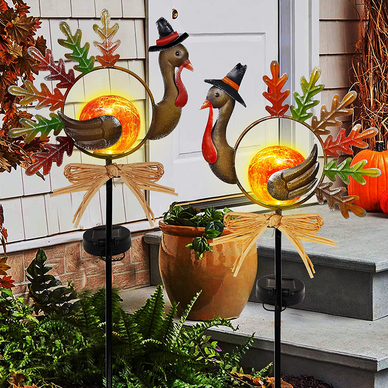 Juegoal 41 Inch Solar Lighted Turkey Yard Stakes, Thanksgiving Yard Signs, Metal Turkeys with Glass Ball LED Light Garden Stakes, Outdoor Fall Solar Pathway Lights for Garden Lawn Yard, Set of 2 Home & Garden > Decor > Seasonal & Holiday Decorations& Garden > Decor > Seasonal & Holiday Decorations Juegoal   
