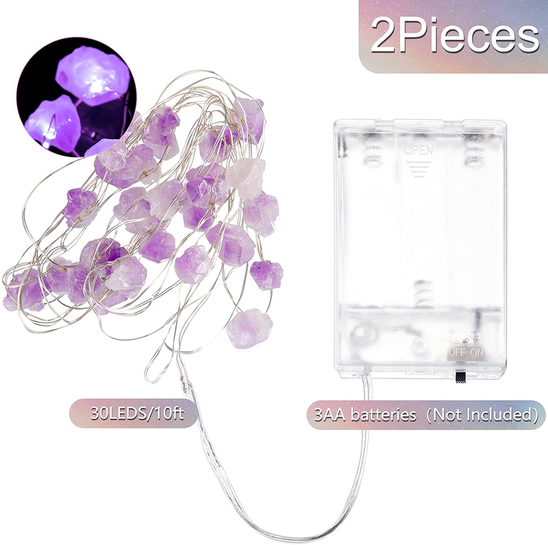 Crystal String Lights 2 Pieces Natural Amethyst Lights 60 Leds 20Ft Decorative String Lights Battery Powered Raw Stones Fairy Crystal Lights for Indoor Bedroom Wedding Valentine'S Day Present Home & Garden > Decor > Seasonal & Holiday Decorations Hortsun   